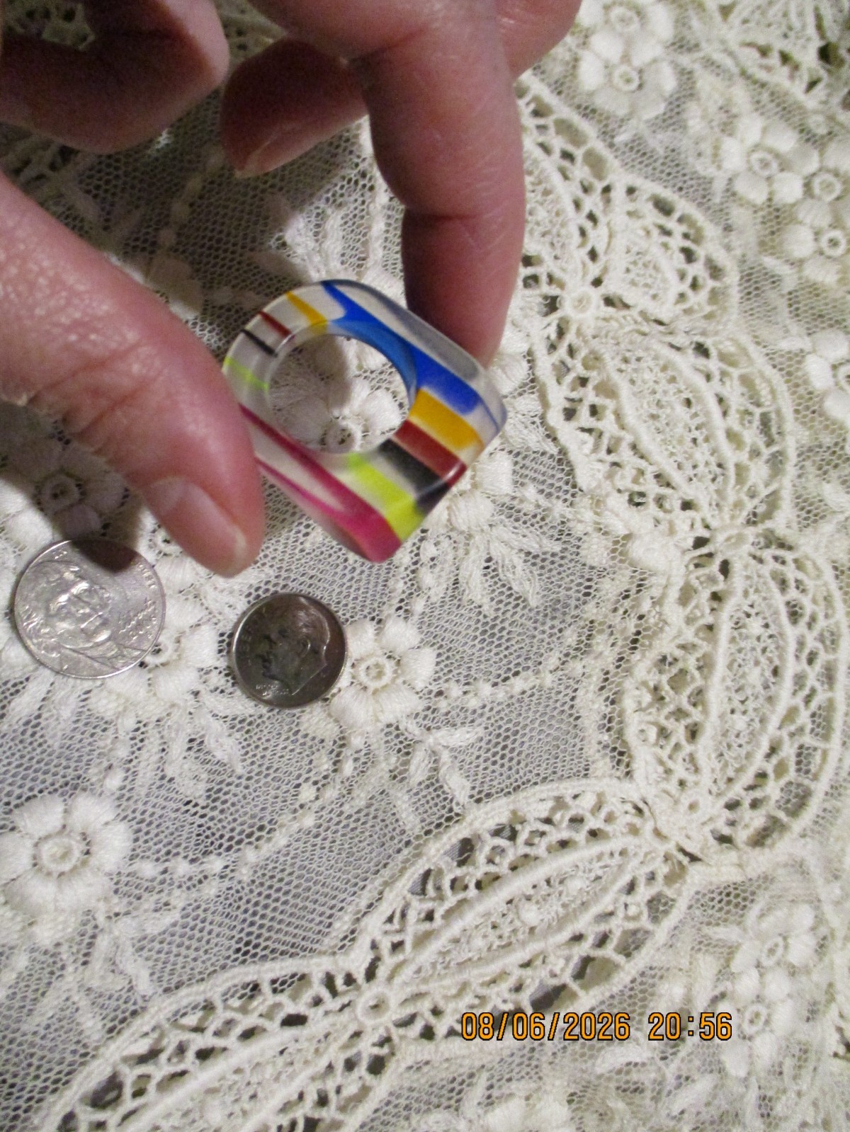 Vintage Chunky Rainbow Transparent Ring Size 5.5 – 6 Lucite 1970s 1980s NOS 0583