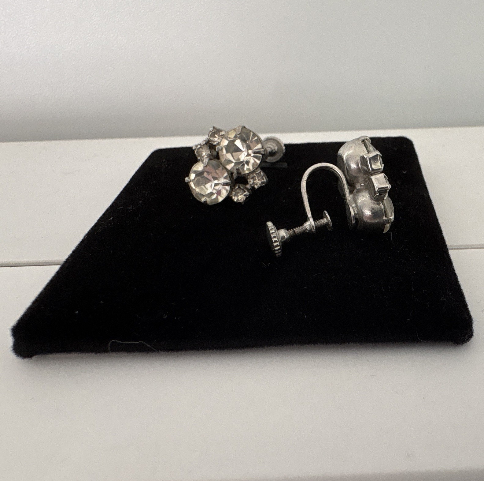 Silver-Tone Clear Simulated Crystal Cluster Prong Stud Screw Back Earrings
