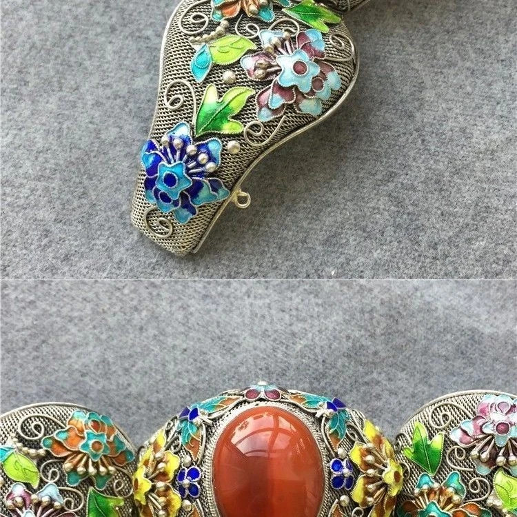 Ladies’ Vintage Handmade Floral Blue Inlaid Ruby Buckle Bracelet Ring