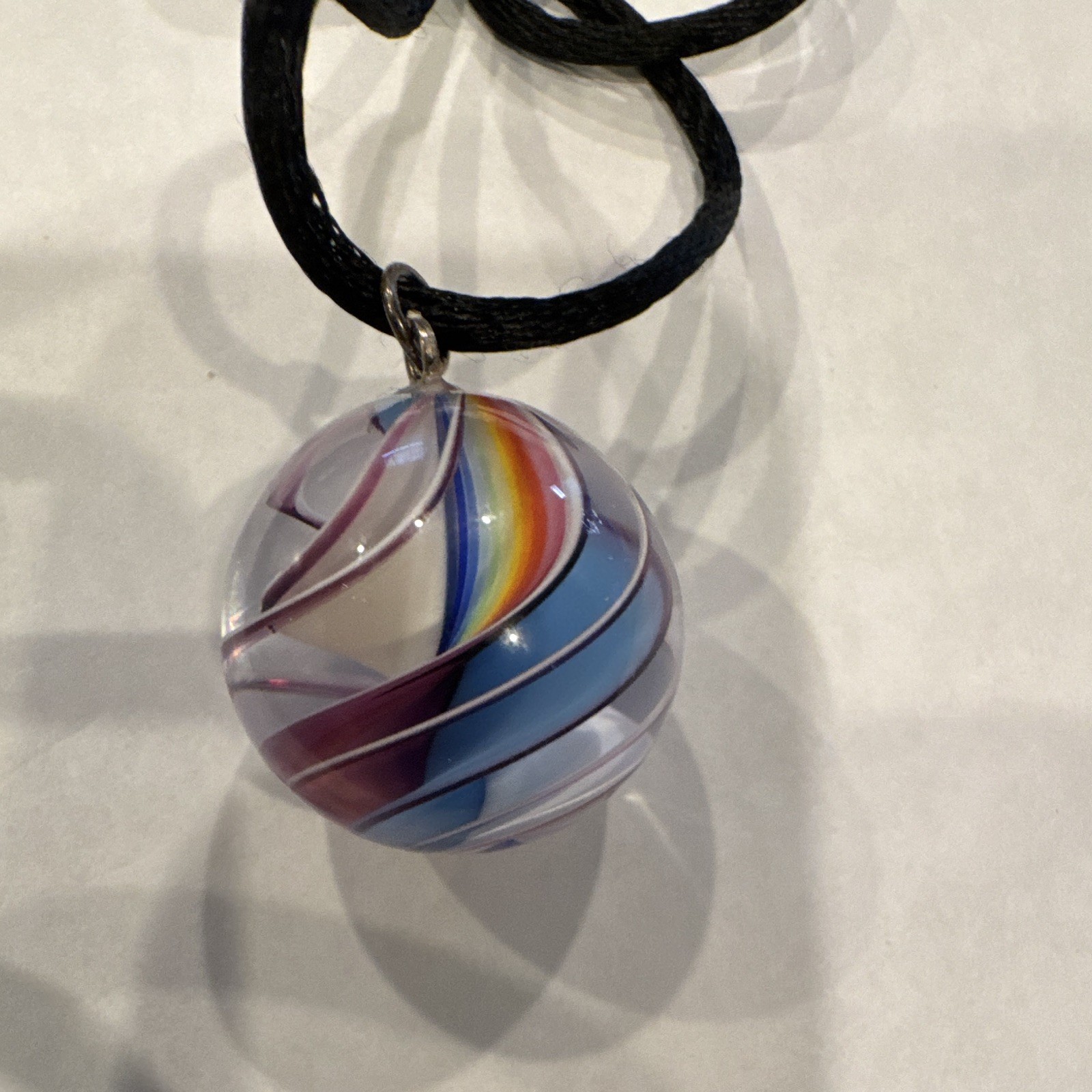 Cuneo Furnace Glass Orb Multicolor Swirl Round Pendant Cord marble Necklace