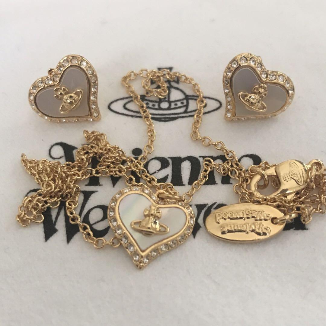 Vivienne Westwood Heart Shell Gold Necklace Earrings Set No accessories [E00301