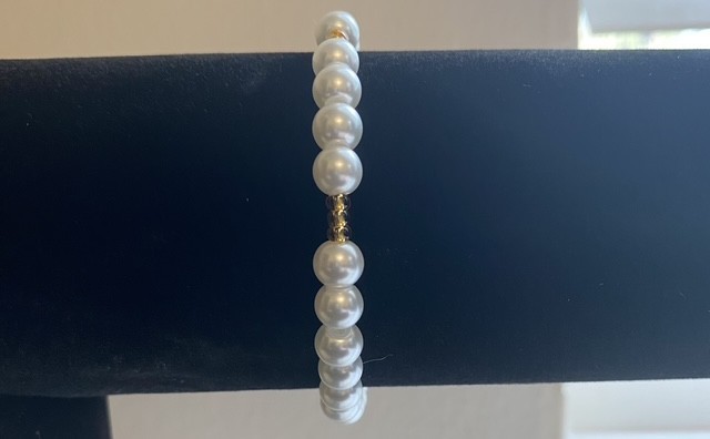 Handmade Golden Hour Glass Pearl Stretch Bracelet – Elegant Beaded Bracelet
