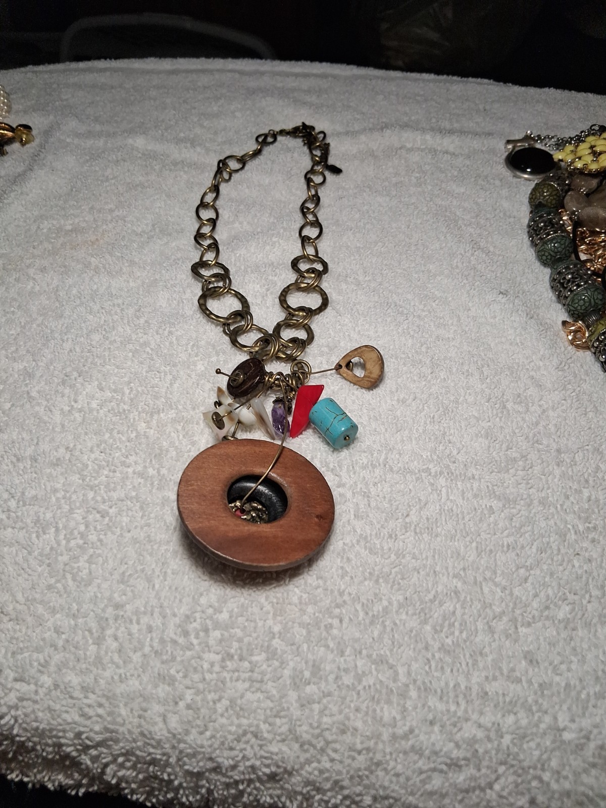 Treska Statement Necklace Boho Turquoise Brown Lagenlook Layers Hippie Tribal