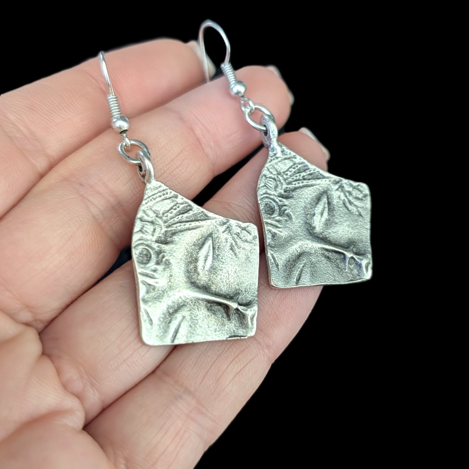 Modernist Sculpted Face Fragment Earrings Silver-Toned Wearable Art Statement
