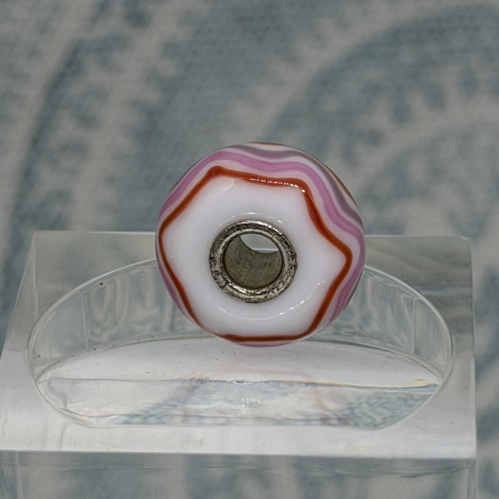 Authentic Trollbeads OOAK Pink, Red & Purple Chevrons on White CC, New (114)