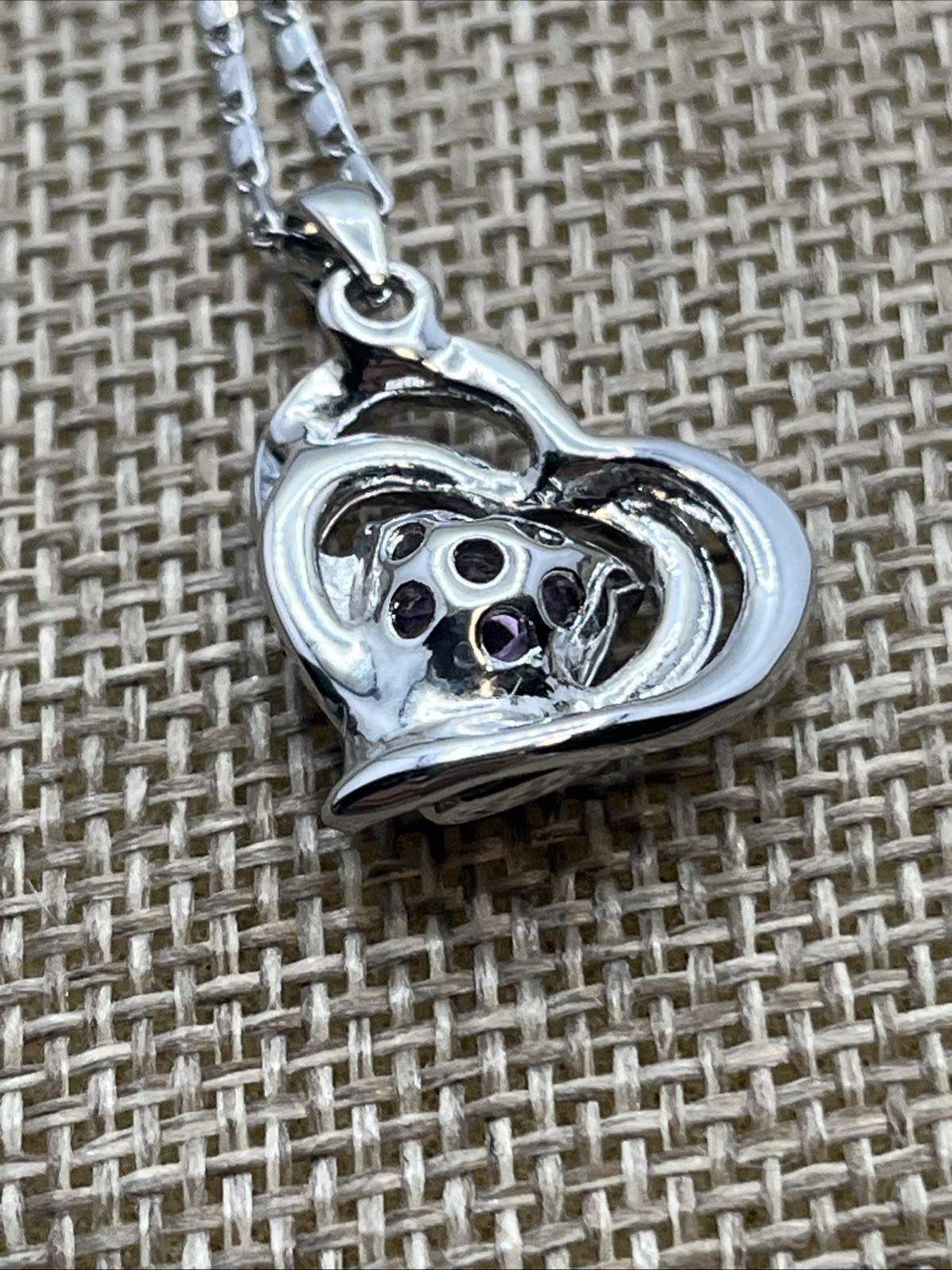 L’Amour Enchante Heart Shaped Purple Crystal Zirconia Pendant White Gold Plating