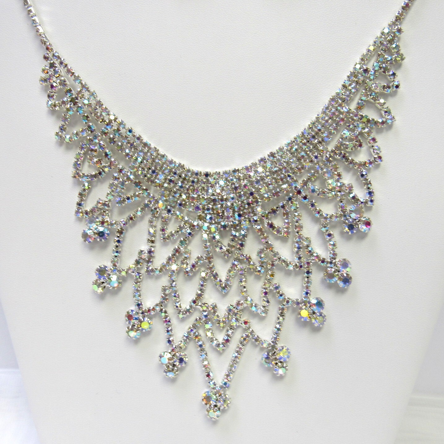 Silver Iridescent Rhinestone Necklace Set Wedding Prom Formal Evening #11815 NEW