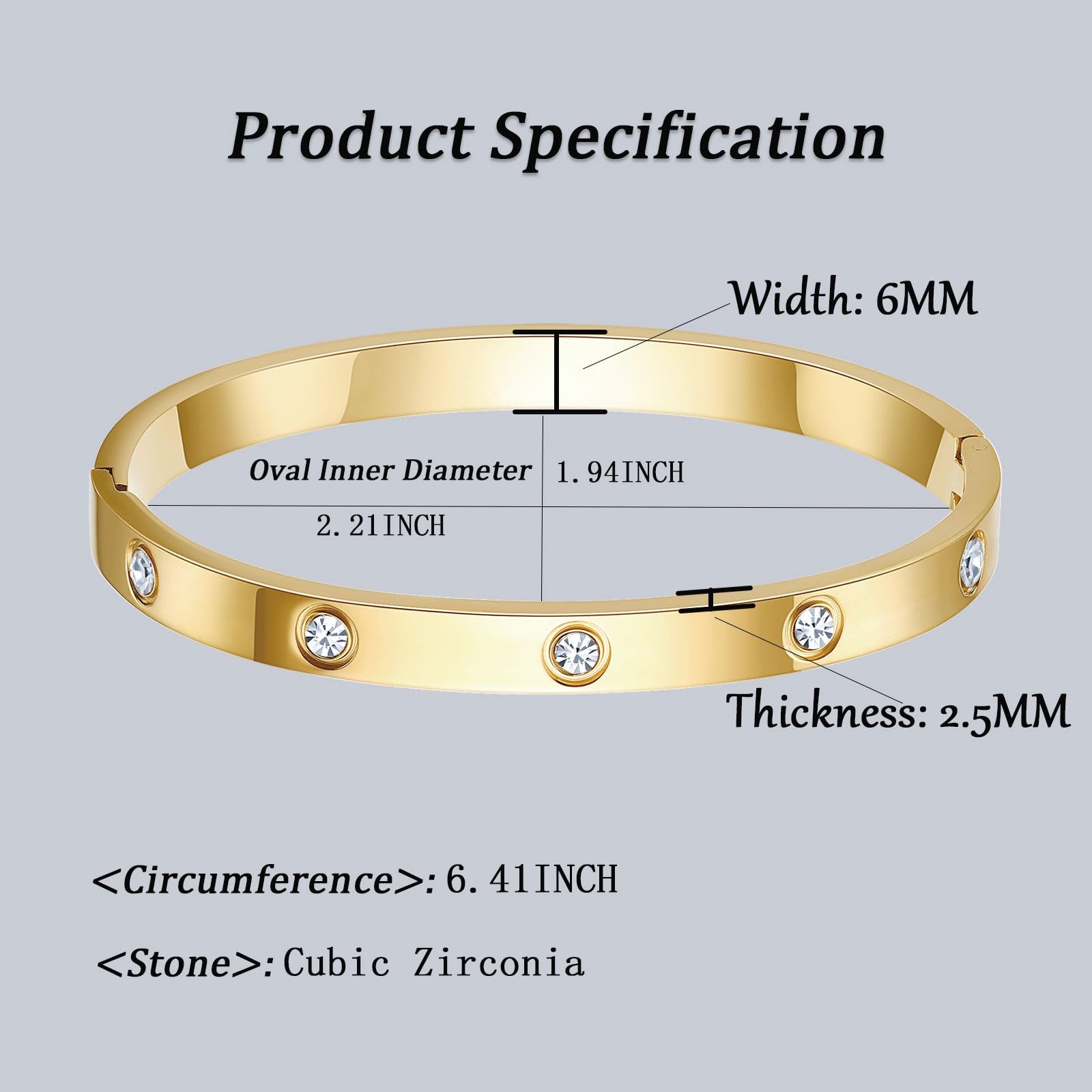 18k Gold-Plated Love Bangle Bracelet, Stainless Steel Bangle Bracelets for – 03