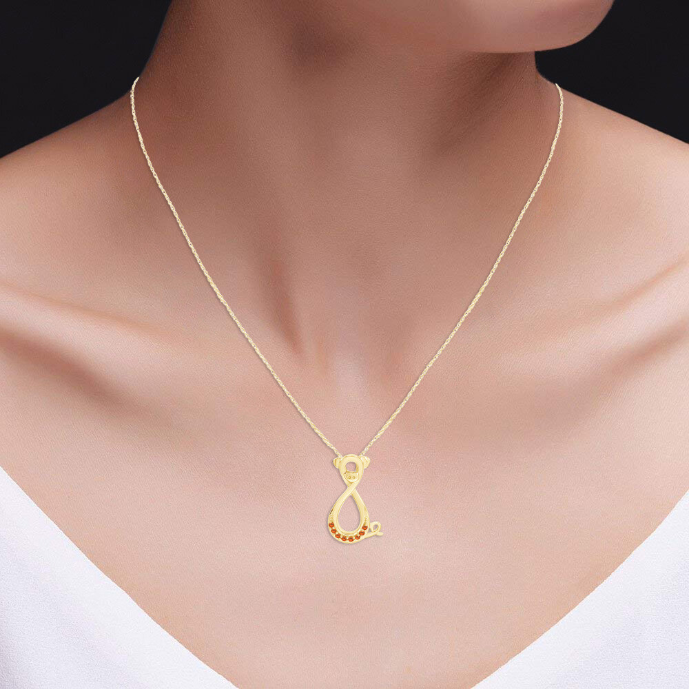 Pig Infinity Pendant Necklace Simulated Citrine 14K Yellow Gold Plated Sterling