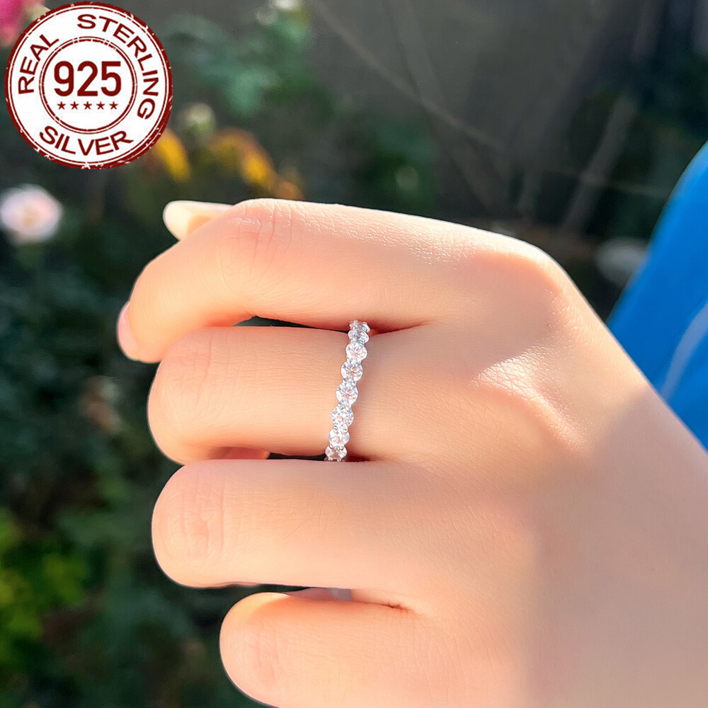 Simple Design CZ Women Round Dainty Solid 925 Sterling Silver Engagement Ring