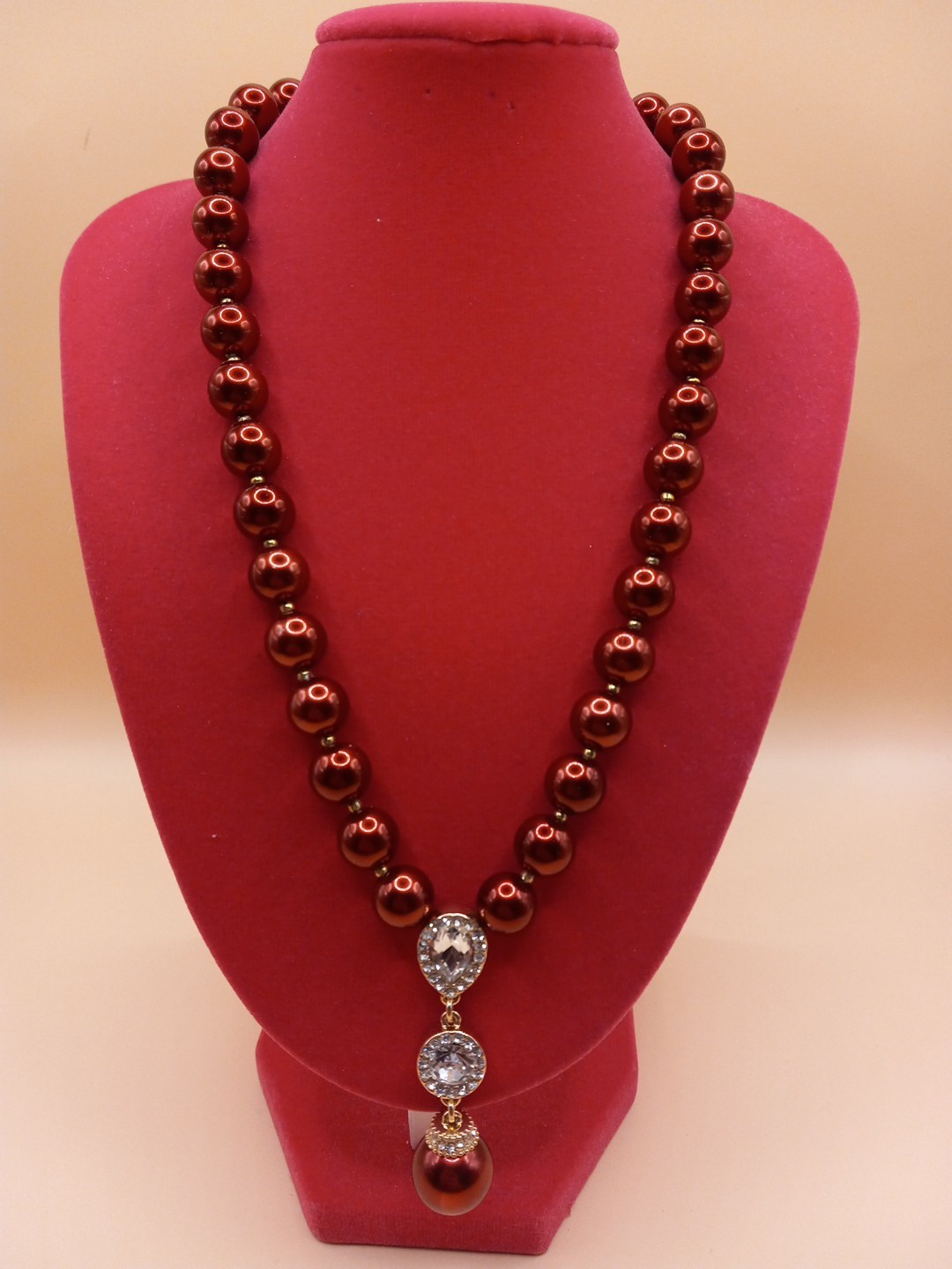 NWT Charter Club Gold Tone Crystal Halo&Colored Faux Red Pearls Lariat Necklace