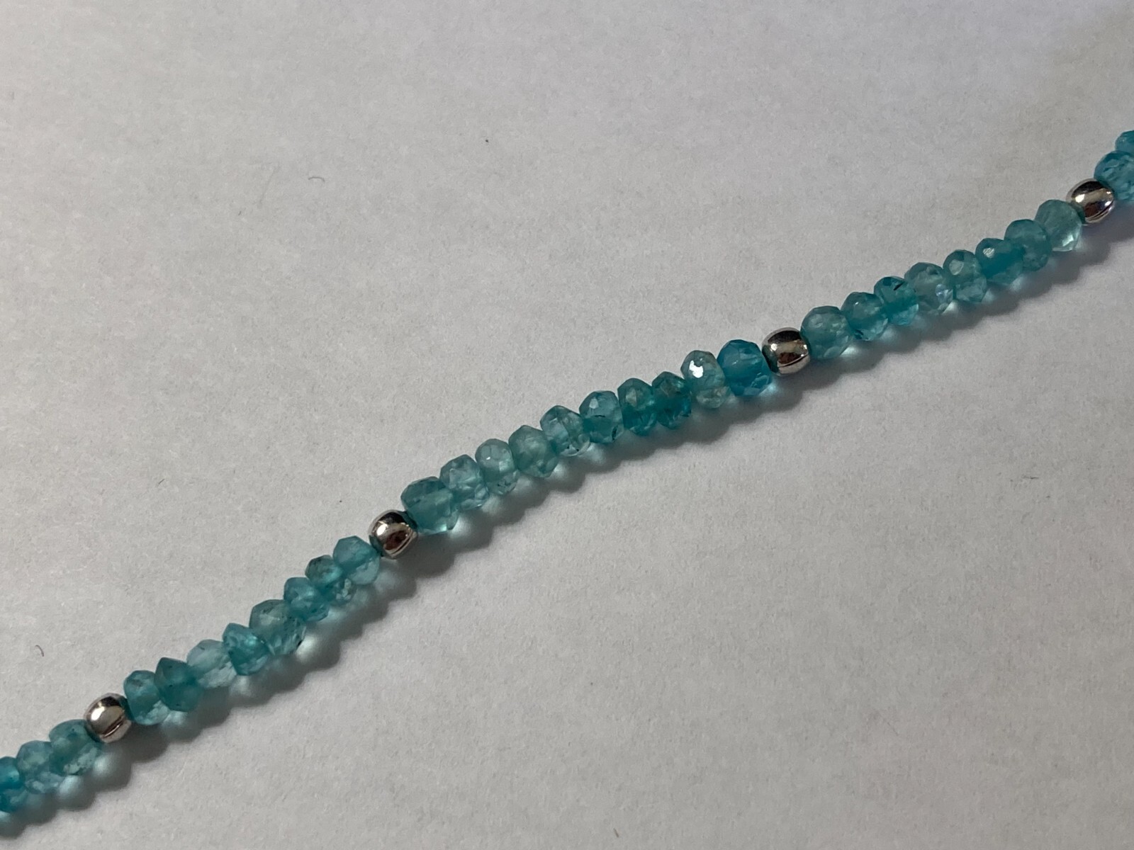 .925 Sterling Silver 3mm Paraiba Apatite Bead Bracelet 7.25″ Dangle Bead Accent