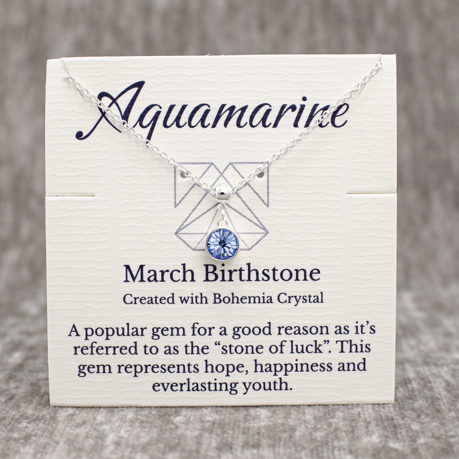 March Birthstone Aquamarine Necklace, Blue Bohemian Crystal, Silver Adjustable