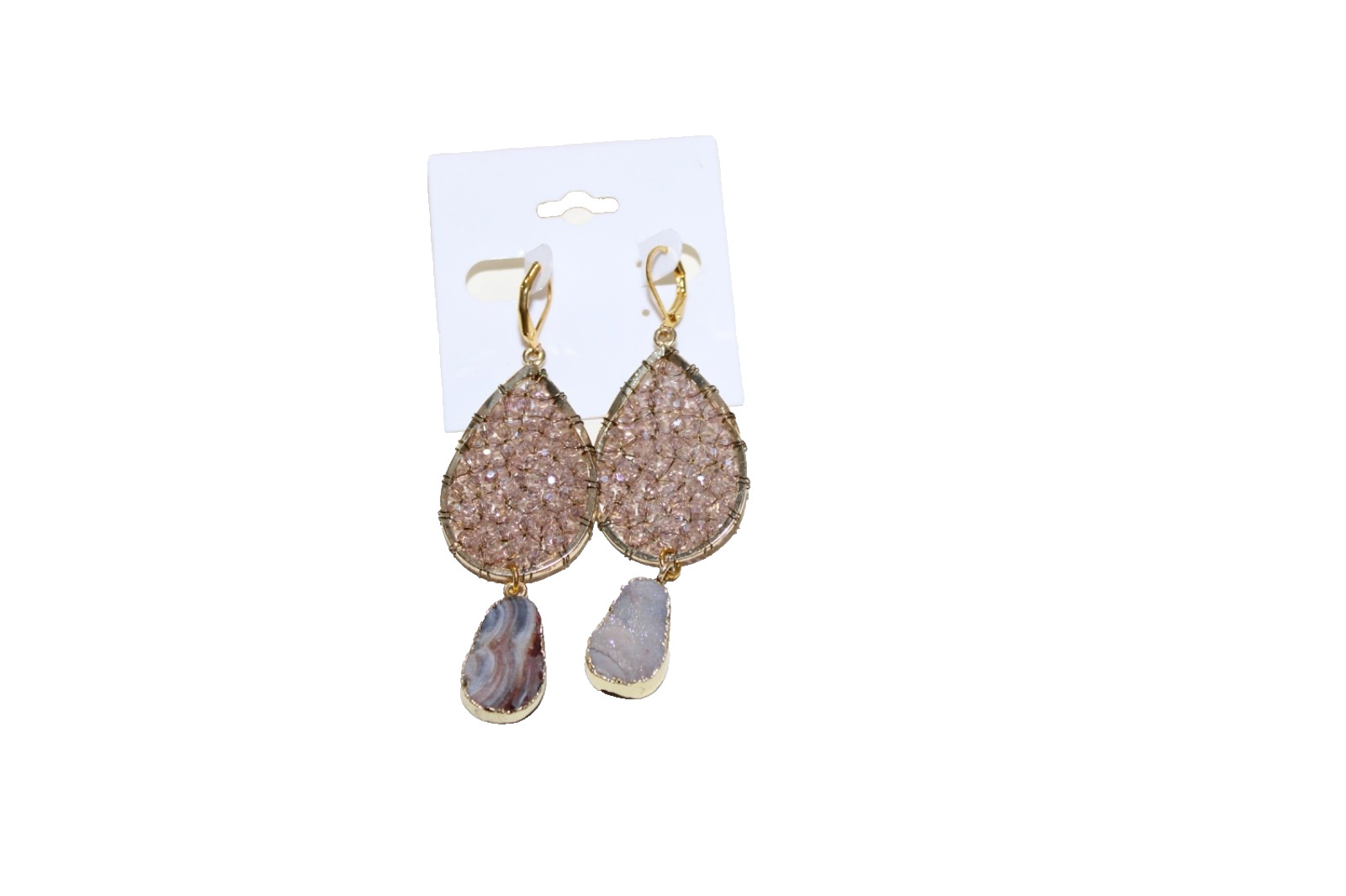 Panacea Earrings gold tone semi stone teardrop lever back ladies