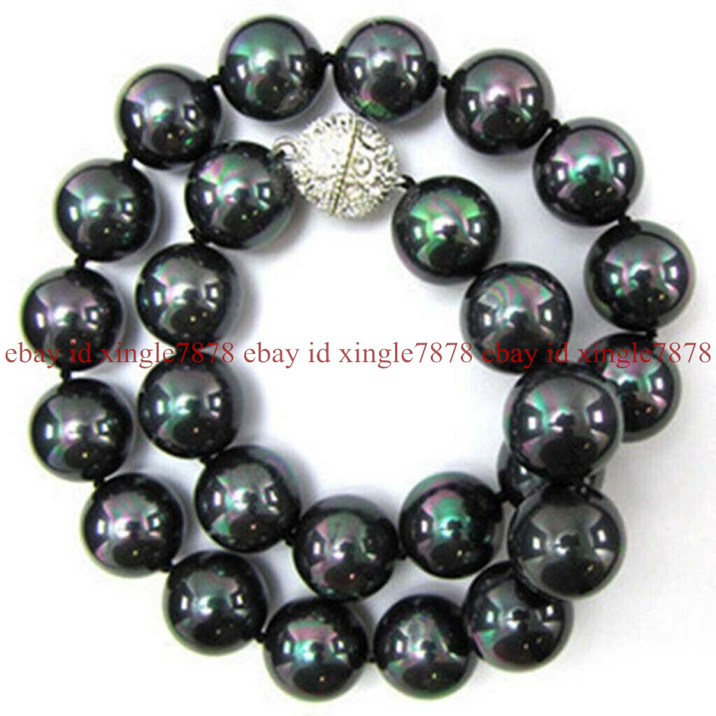 8mm 10mm 12mm 14mm Natural Black South Sea Shell Pearl Necklace 18-36 Inch