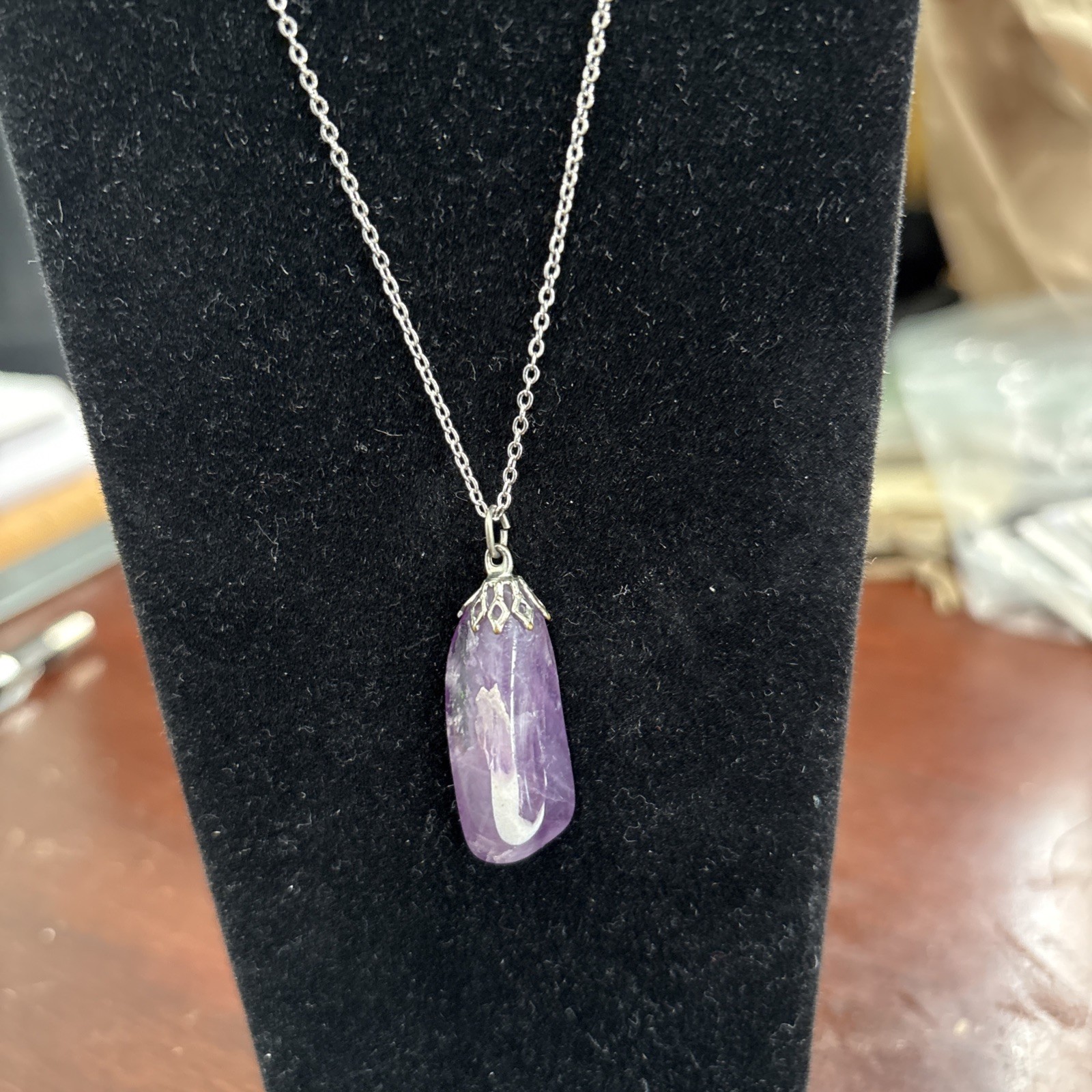 Polished Amethyst Crystal Pendant Necklace