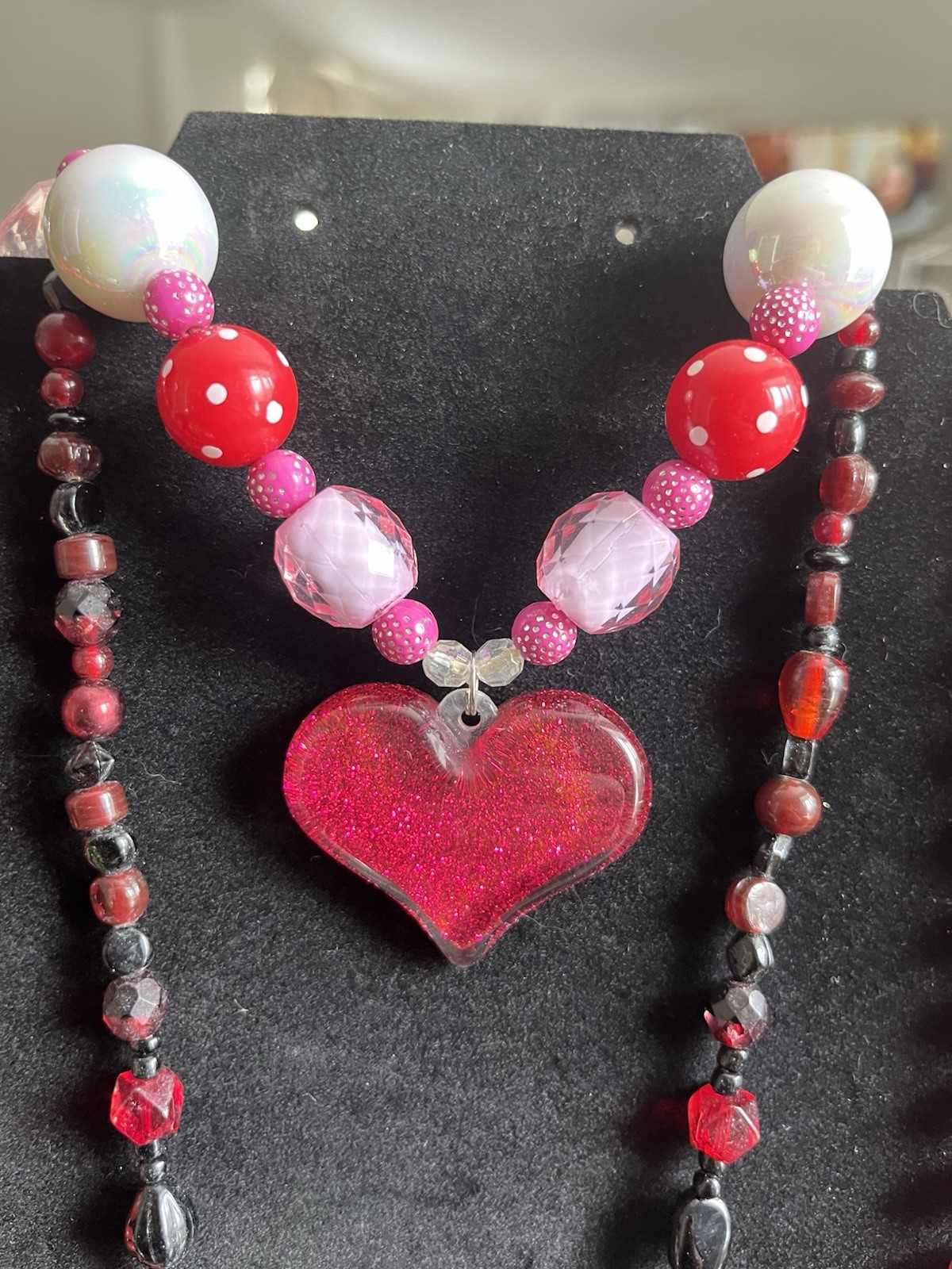 Heart Necklace Lot Glass mixed material Red Black Pink Jewelry Valentine