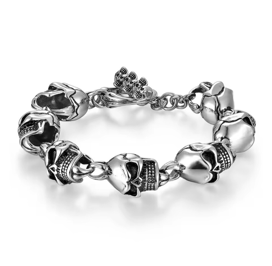 Men’s 316L Stainless Steel Skull Biker Gothic Skeleton Link Bracelet