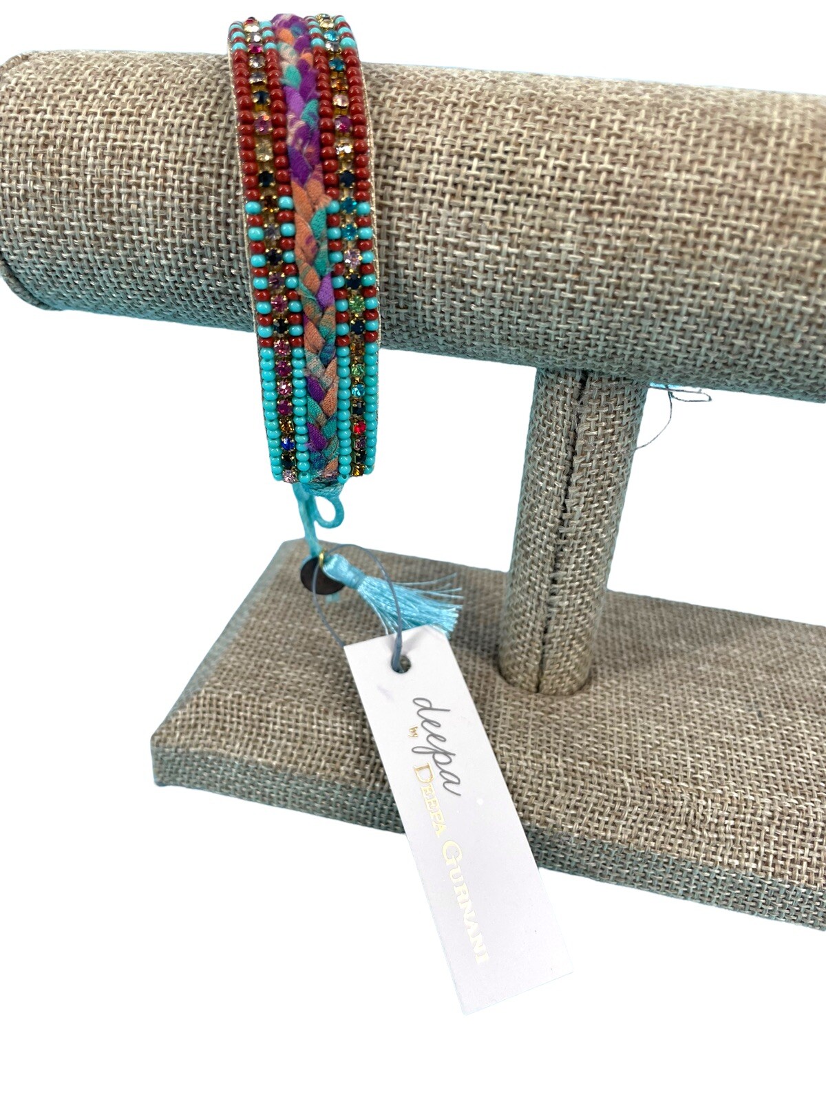 Deepa Gurnani Kaitin Beaded Adjustable Bracelet Turquoise Blue Hand Embroidered
