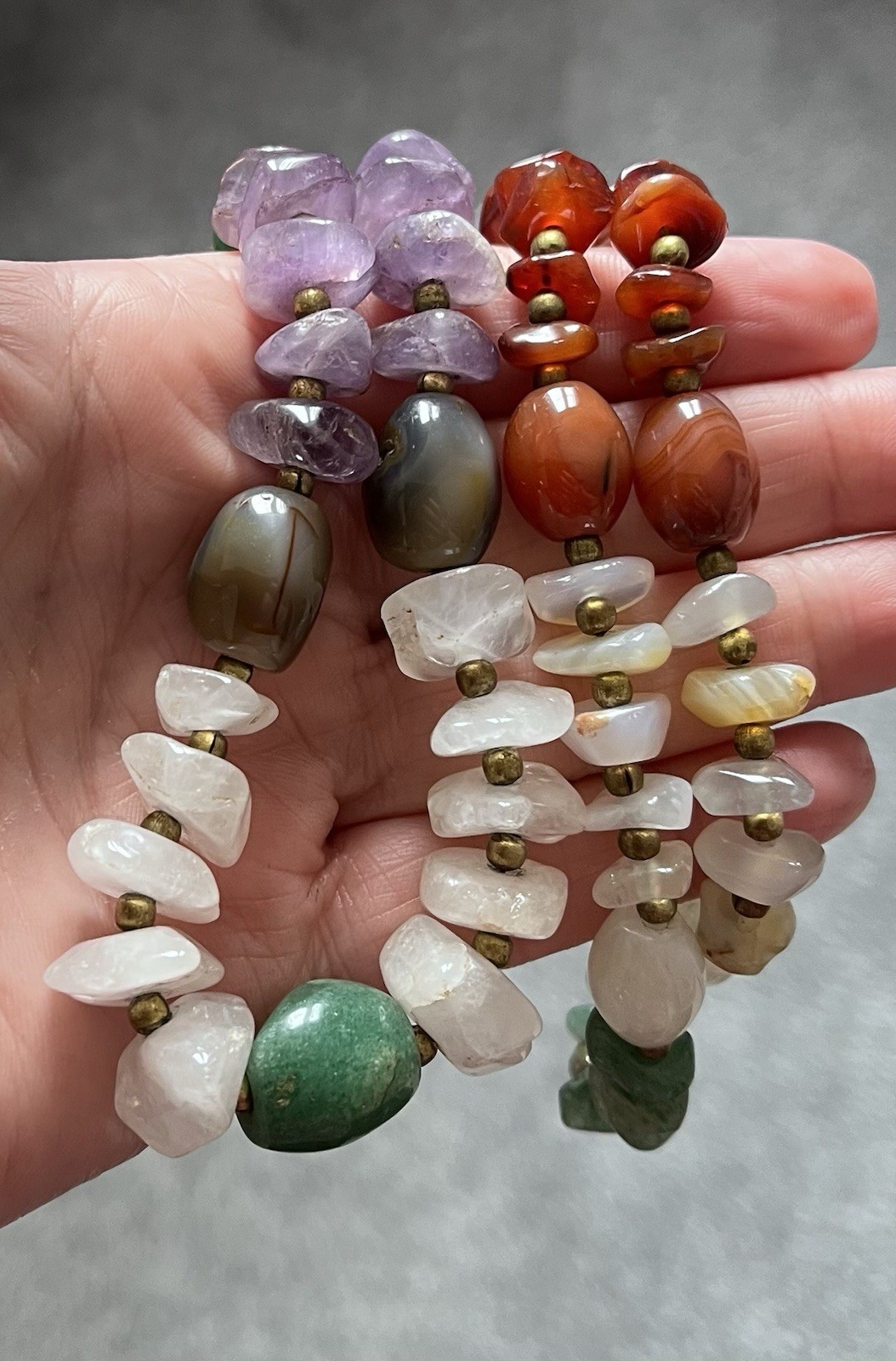 Natural Semi-Precious Gemstone Chip And Tumbled Stone Necklace, See Description
