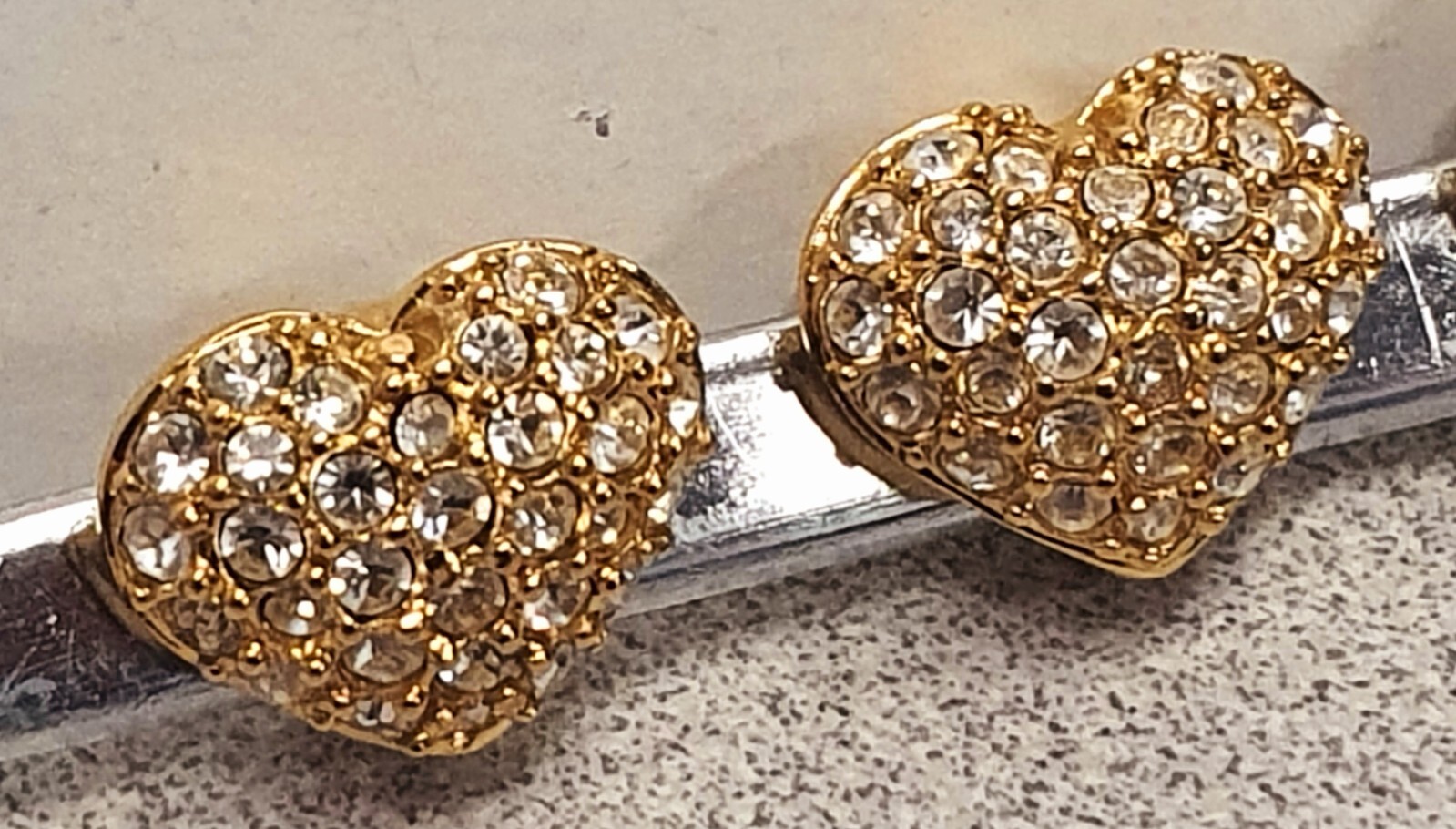 Swarovski Bracelet Charms 3 Heart Shaped Clear Crystals Gold Tone 20mm, 16mm
