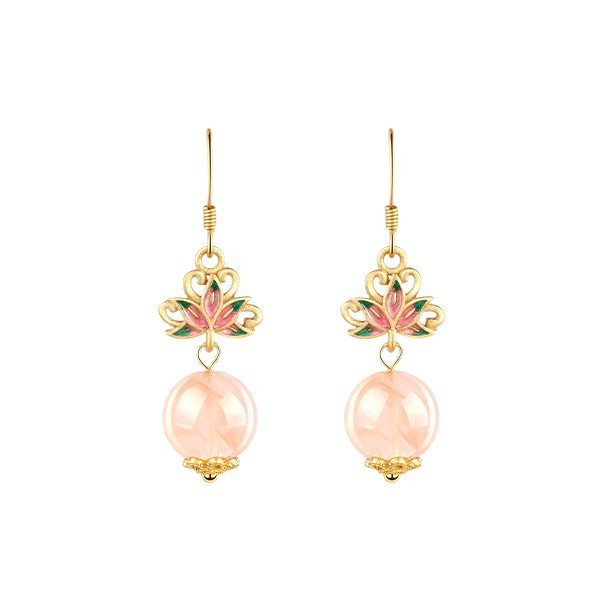 Natural Pink Crystal Drop Earrings Gemstone Dangle 18K Gold Plated Boho Chic
