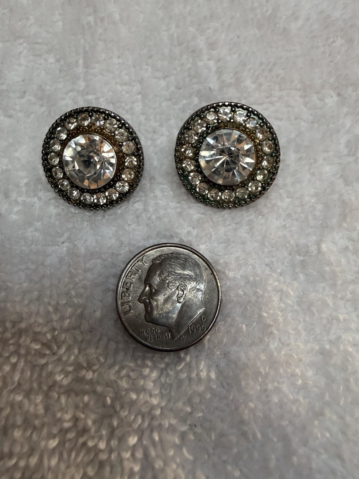 Vintage Rhinestone Halo Stud Earrings Silver Tone Crystal Statement Earrings