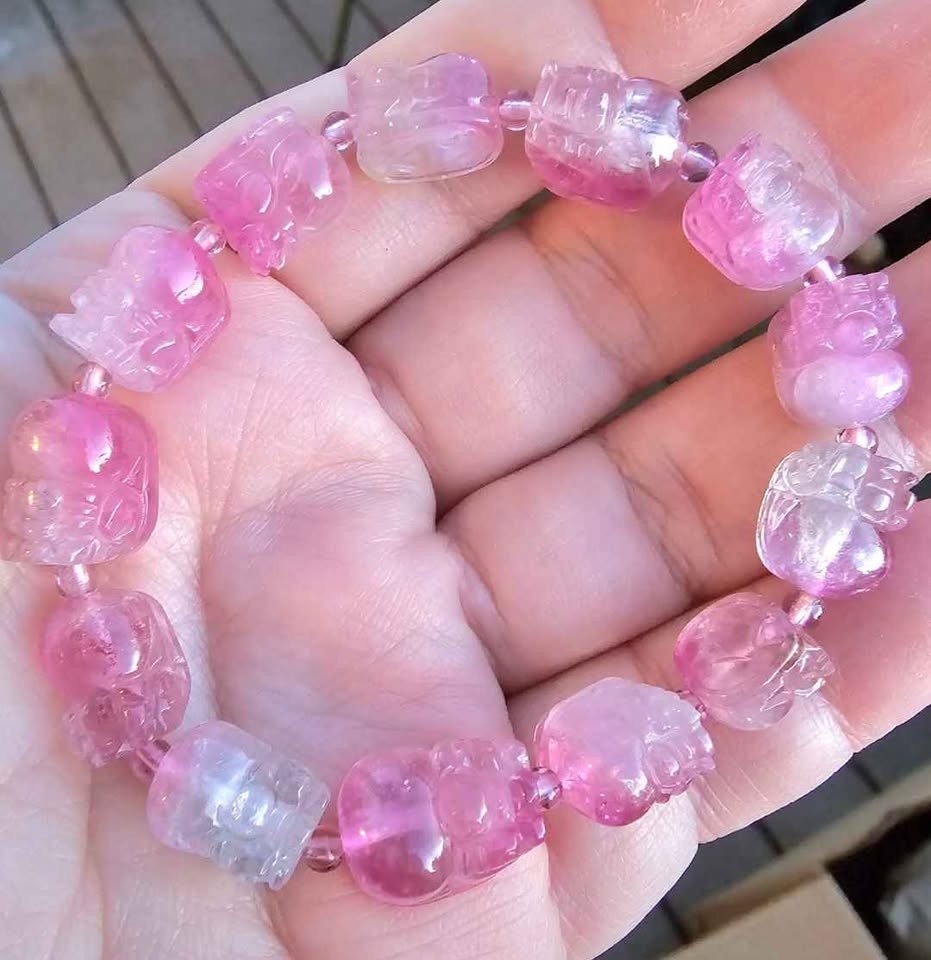 Premium Grade Nature Pink Tourmaline Pi Xiu Bracelet
