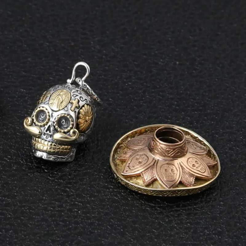 Sugar Skull Hat Jewelry 2-Tone Gothic Religious Pendant Necklace