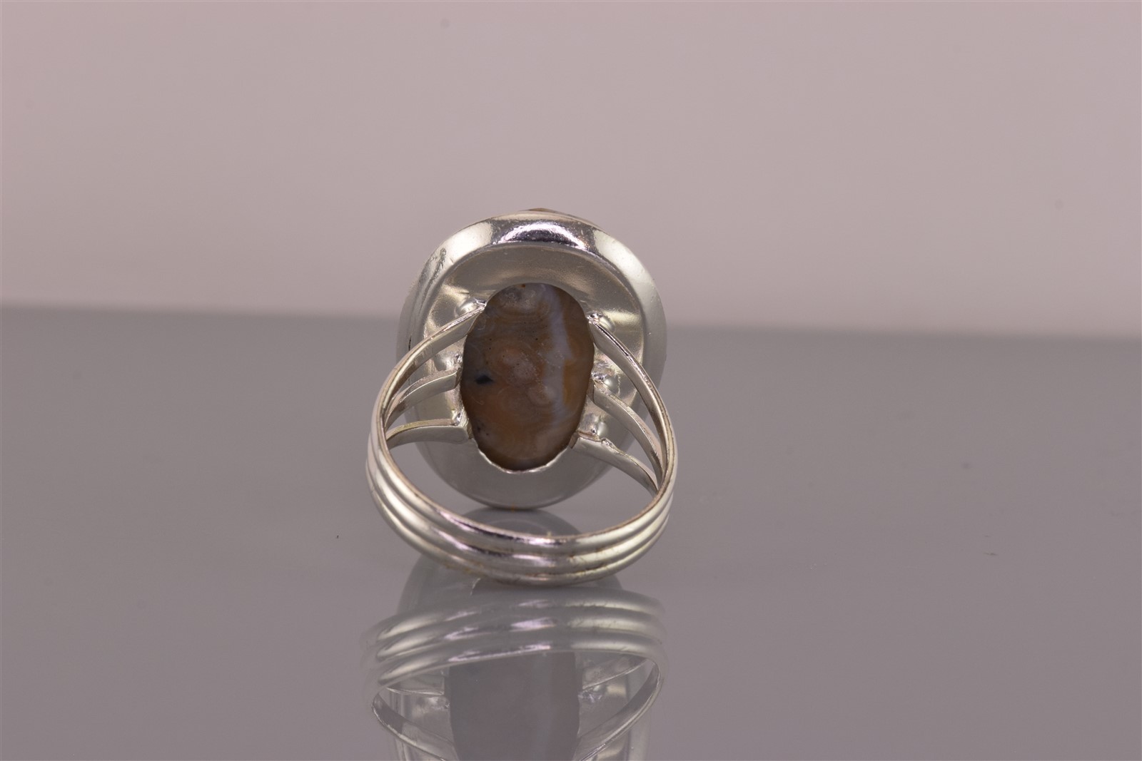 Sterling Silver 25mm Oval Faceted Brown Agate Triple Band Ring 925 Sz: 8