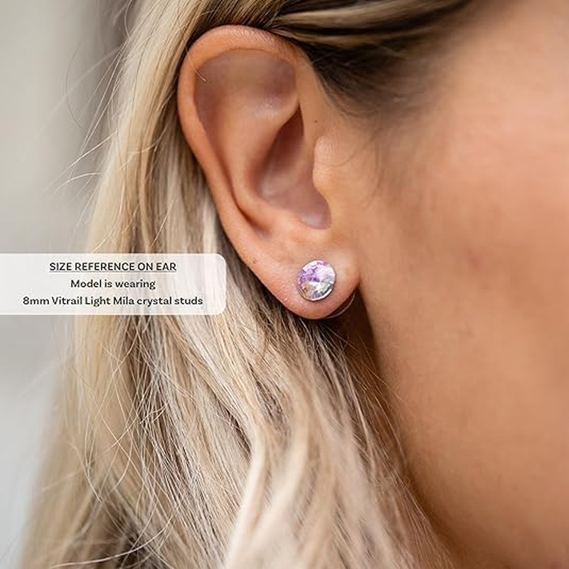 Rivoli Crystal Earrings for Women, Hypoallergenic Stainless Ear Studs | 8Mm Stud