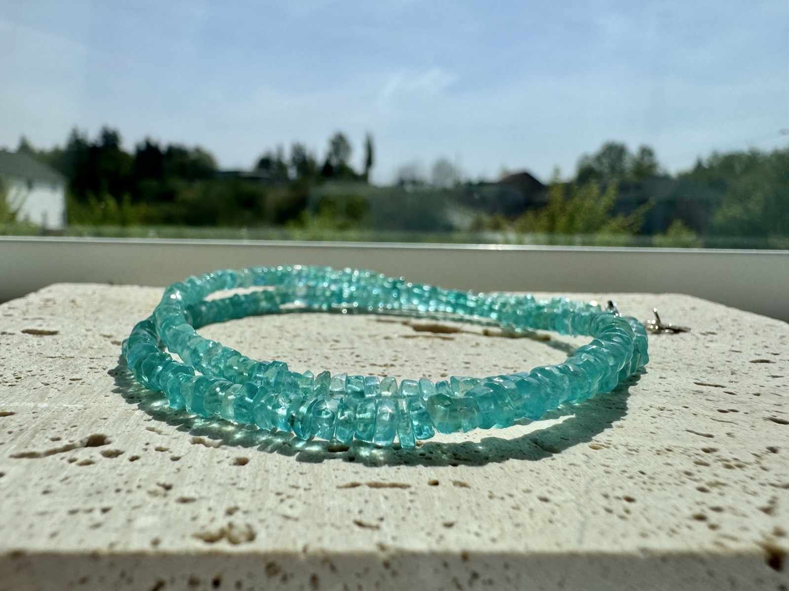 Natural blue Apatite 3.6mm necklace / Choker Total Length 40cm + 1.5cm S925