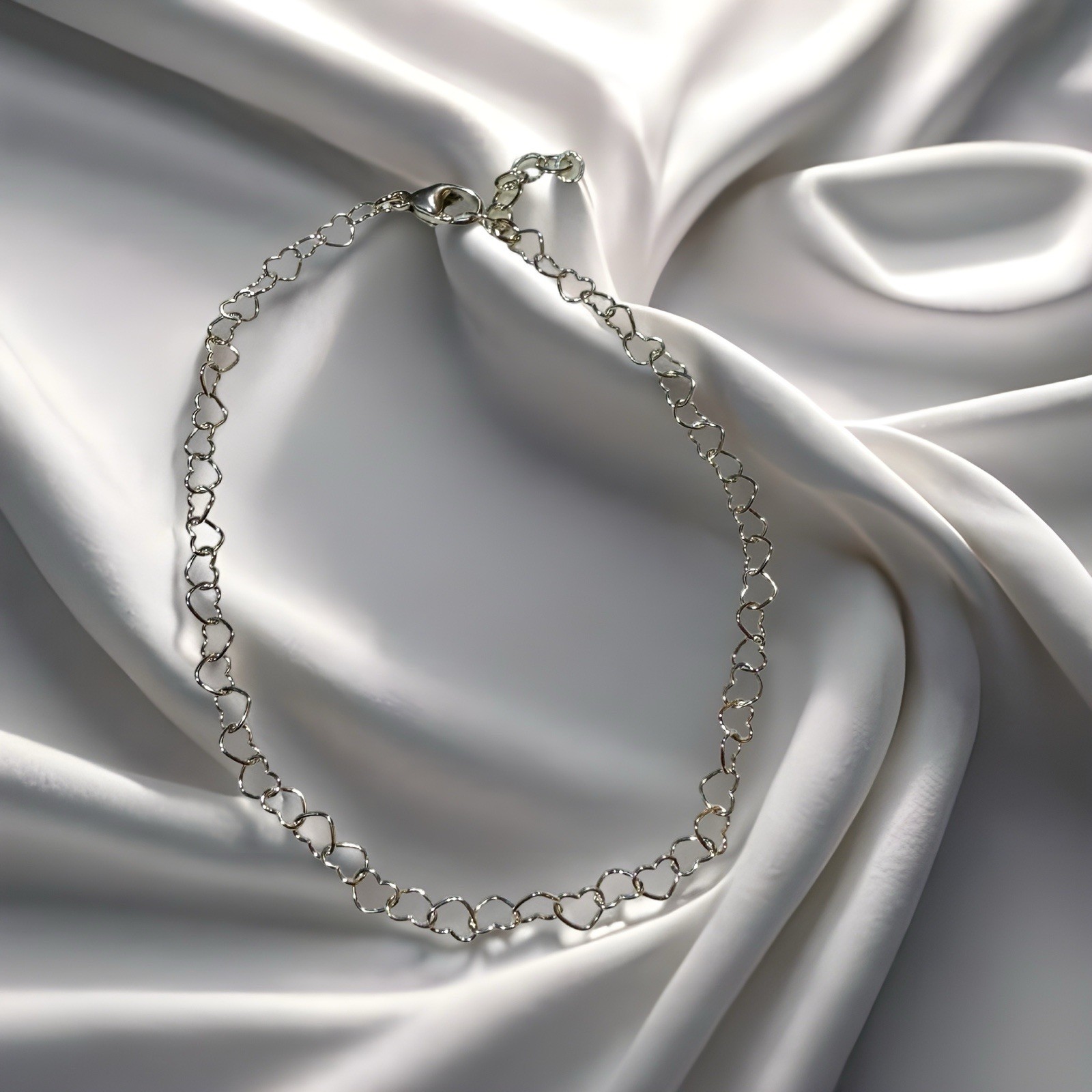 Sterling Silver Heart Ankle Bracelet – Anklet – Variety of sizes – 9″ to 10″