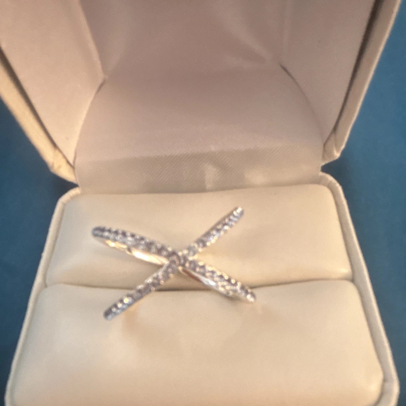 Silver Tone Crisscross X Pavé Cubic Zirconia Band Ring Size 7