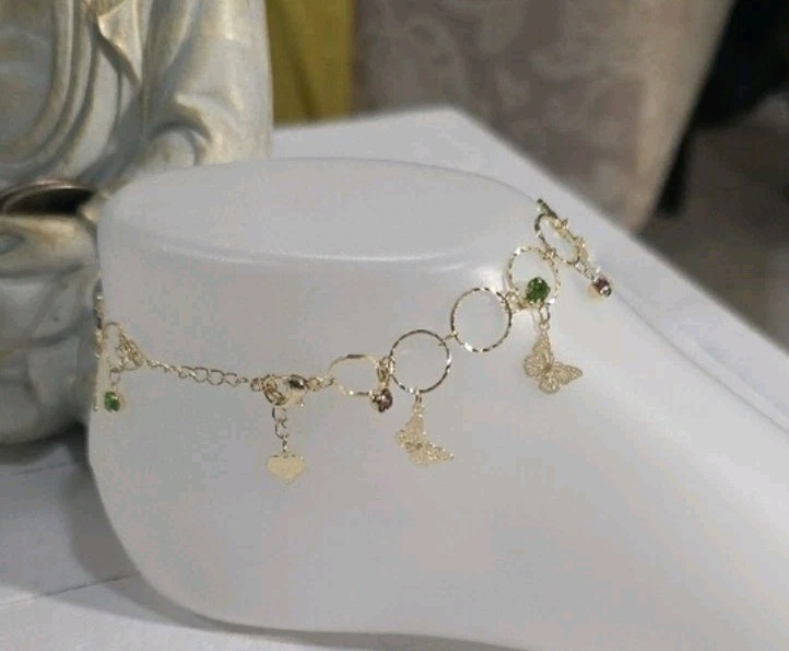 14k Gold Plated Butterfly Charm Anklet Multicolor Chain Lobster Clasp Size8″-10″