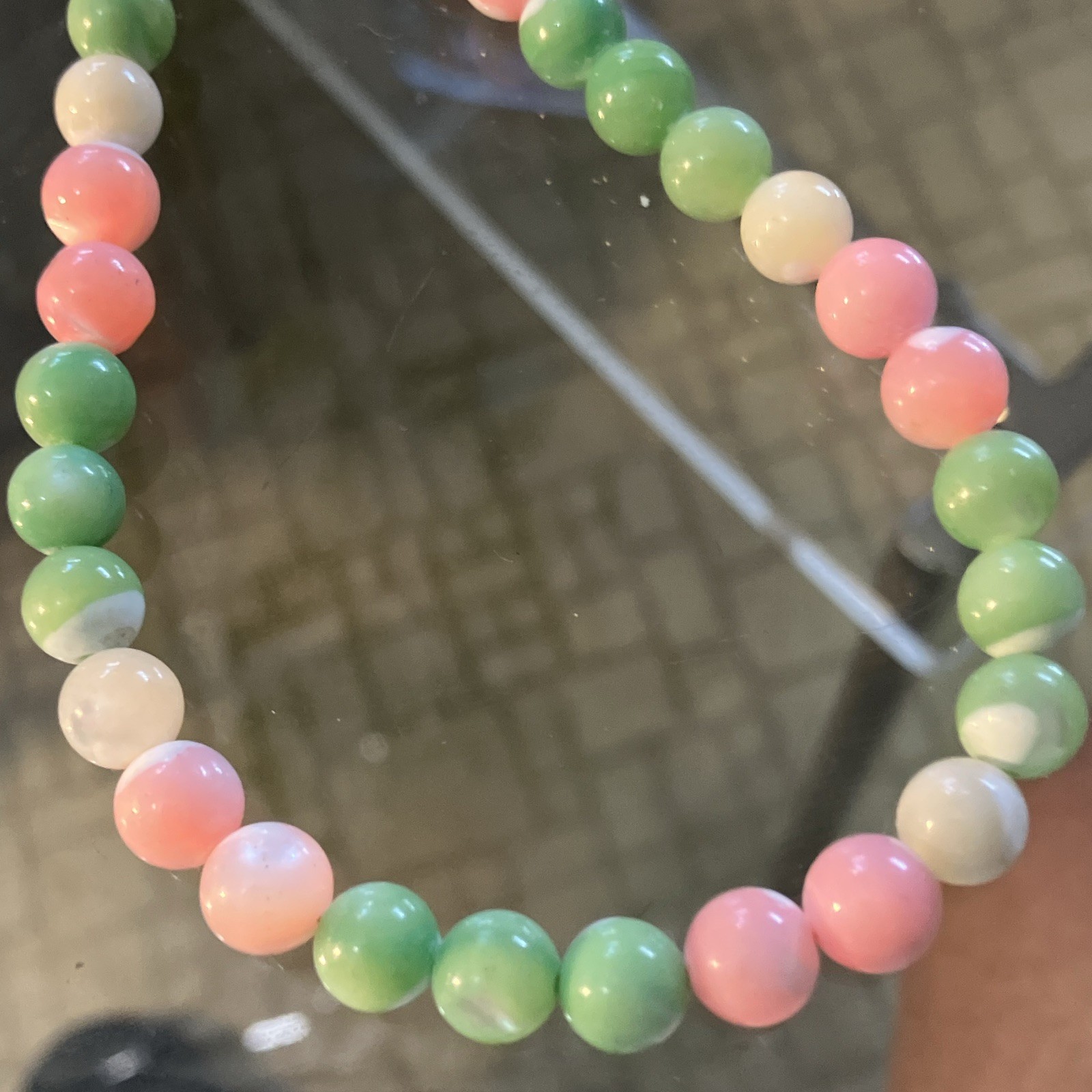 Green Pink White Round Beaded Strand Necklace Ball/Bead Chain Magnetic Clasp