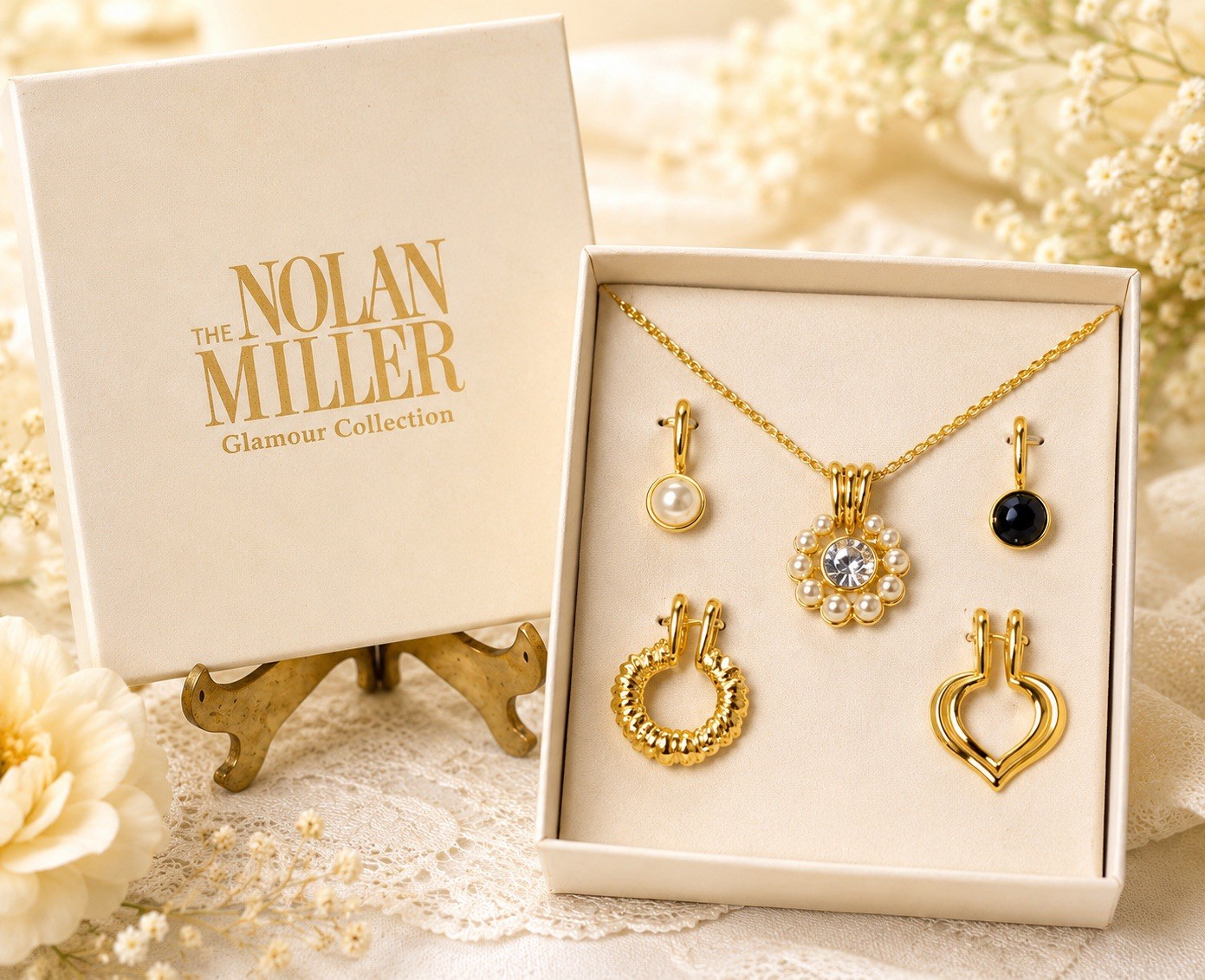 Vintage Nolan Miller Glamour Collection 6 Pendant Necklace Set Gold Tone NWOT