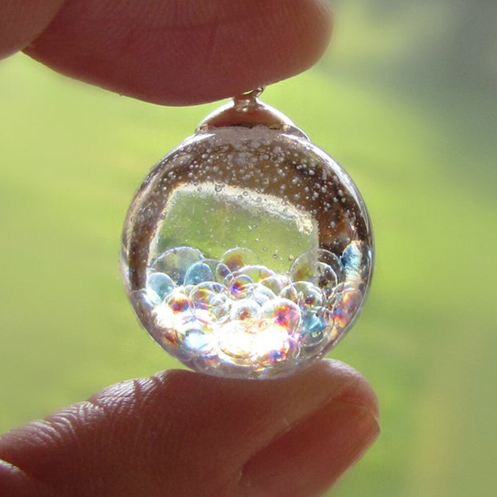 Colorful Bubbles Glass Round Ball Resin Pendant Chain Necklace Women Jewelry