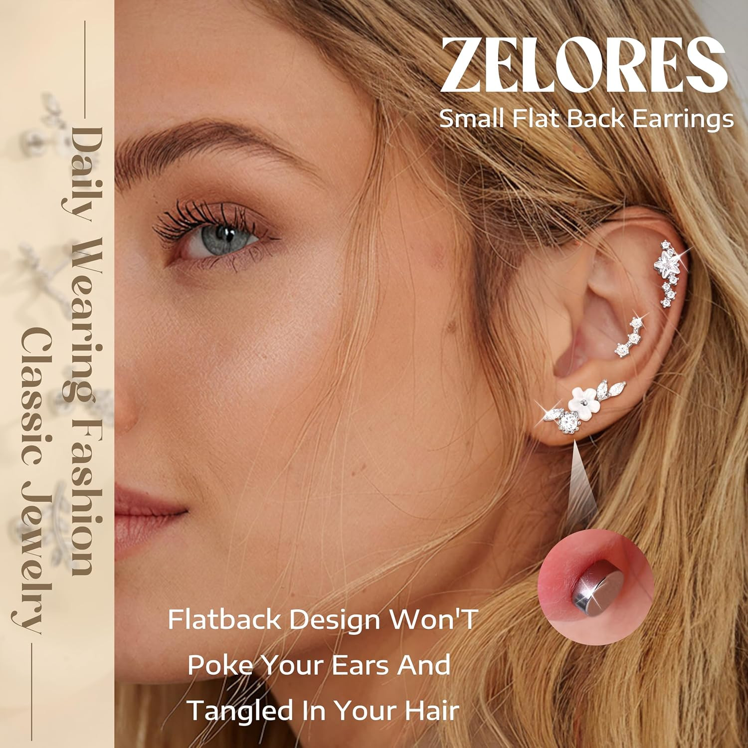 9Pcs Flat Back Cartilage Earrings for Women Trendy 16G Tragus Conch Helix Pierci