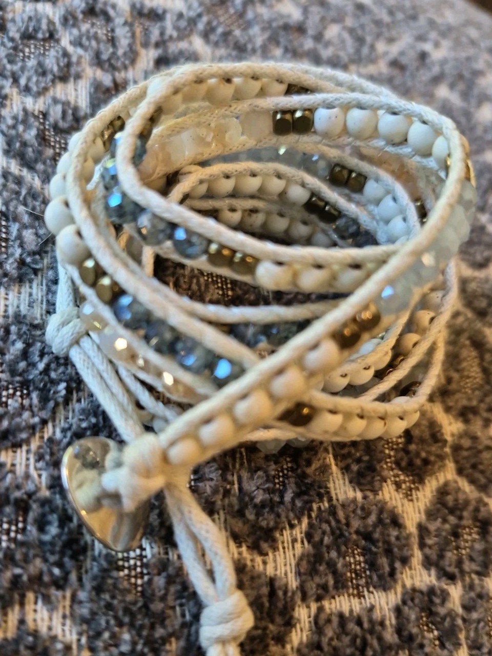 Liv Thai Boho Blue, Cream, Gold, & Gray Hues Faceted Bead Wrap Bracelet