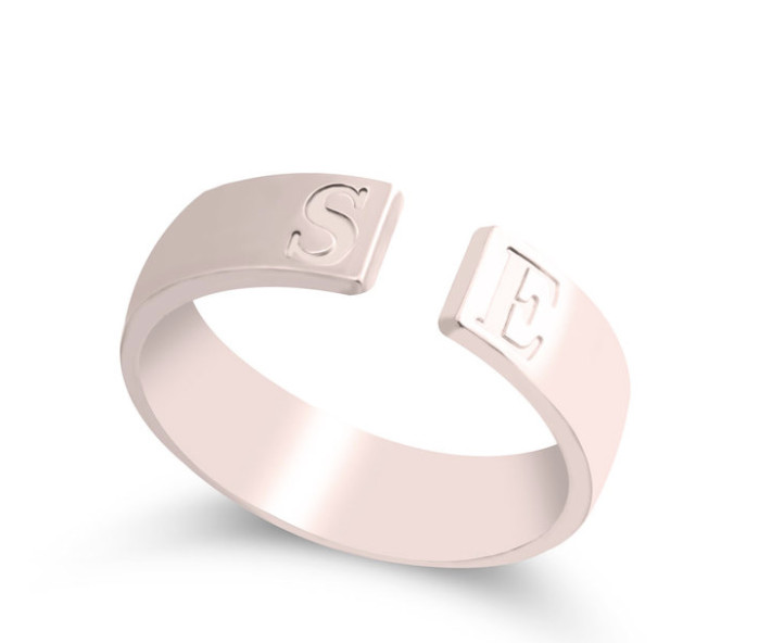 OPEN RING WITH INITIALS: STERLING SILVER, 24K GOLD, ROSE GOLD