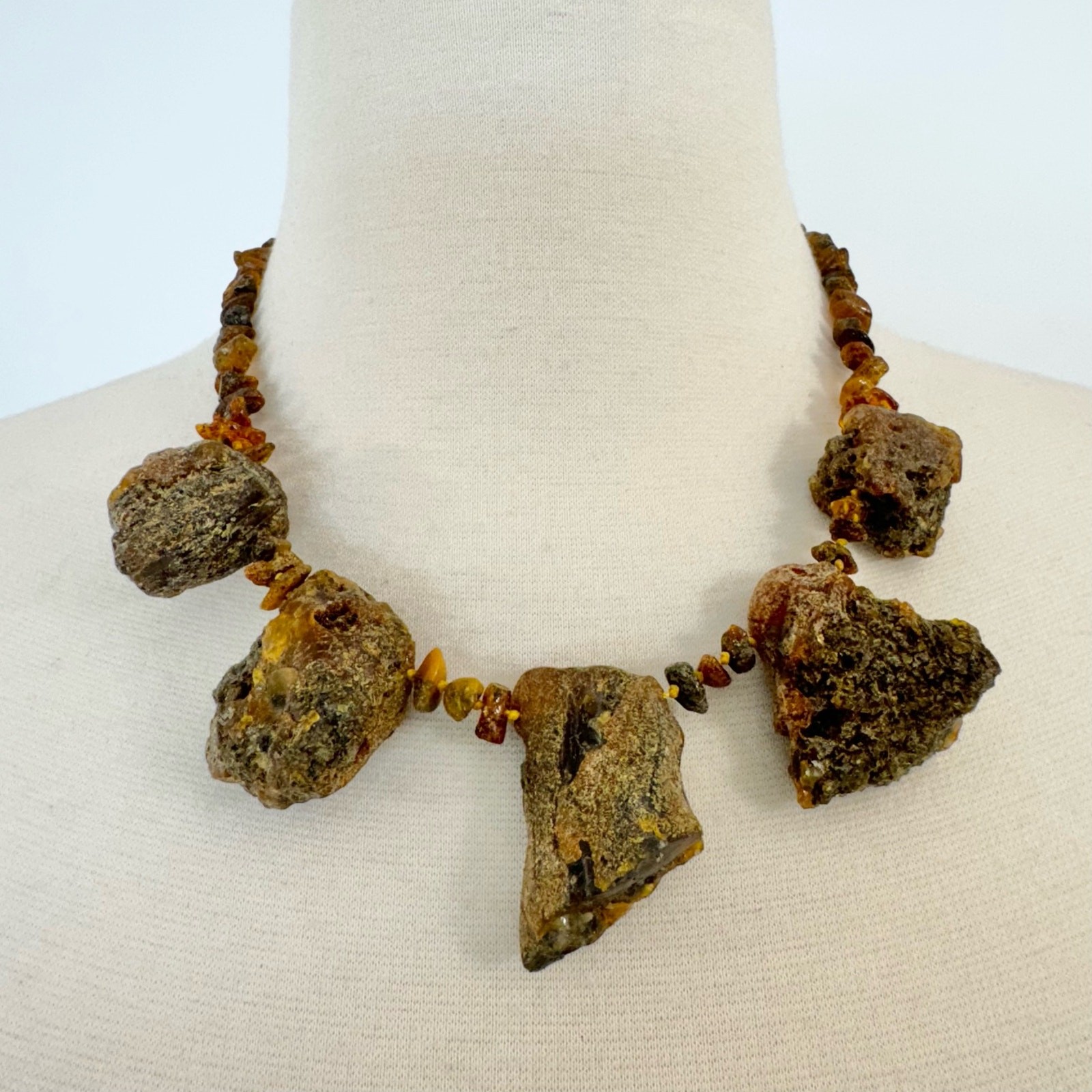 Baltic Amber Statement Necklace Raw Unpolished Chunky Beaded Boho Rustic (N280)