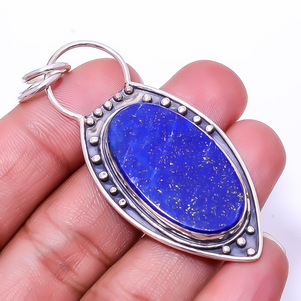 Natural Lapis Lazuli – Afghanistan Designer 925 Sterling Silver Pendant 2.34″ P4