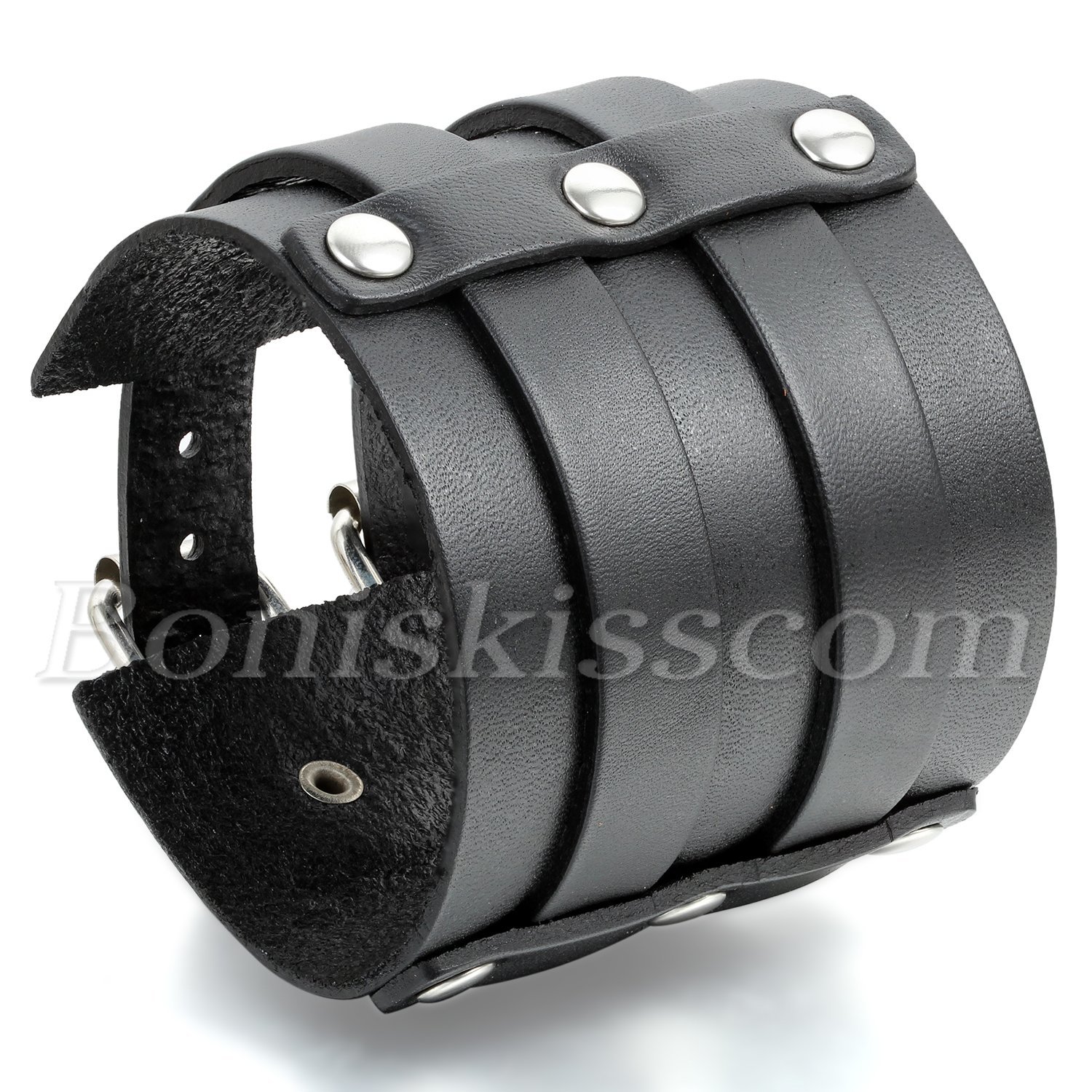 Punk Rock Style Wide Belt Buckle Men’s Leather Bracelet Bangle Cuff Black/Brown