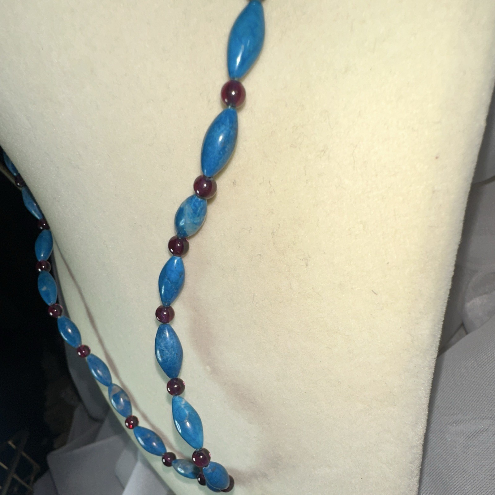 Blue & Purple Stone Beaded Necklace, Ball/Bead Chain, Hook Closure, Marquise