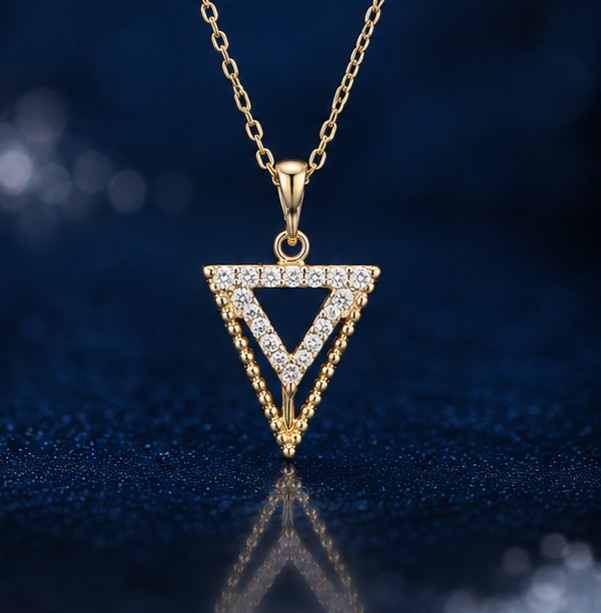 1.00Ct Round Simulated Diamond Geometric Triangle Pendant 14K Yellow Gold Plated