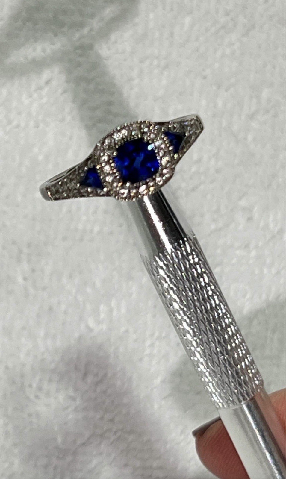 Previously Owned Cushion-Cut Lab-Created Blue and White Sapphire Frame Ring