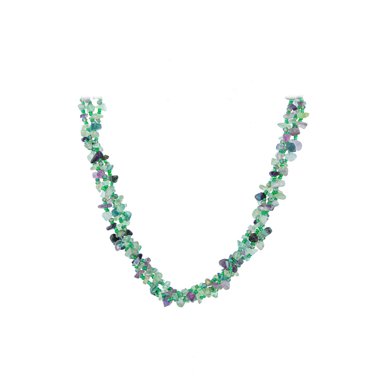 Genuine Fluorite Stone Green and Purple Twisted Beaded Necklace