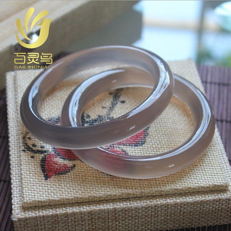 Natural smoky gray ice se*ed widened and thickened agate and chalcedony bracelet