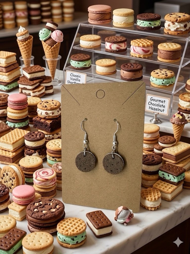 Ice Cream Sandwich Earrings Cute Novelty Food Jewelry Realistic Dessert
